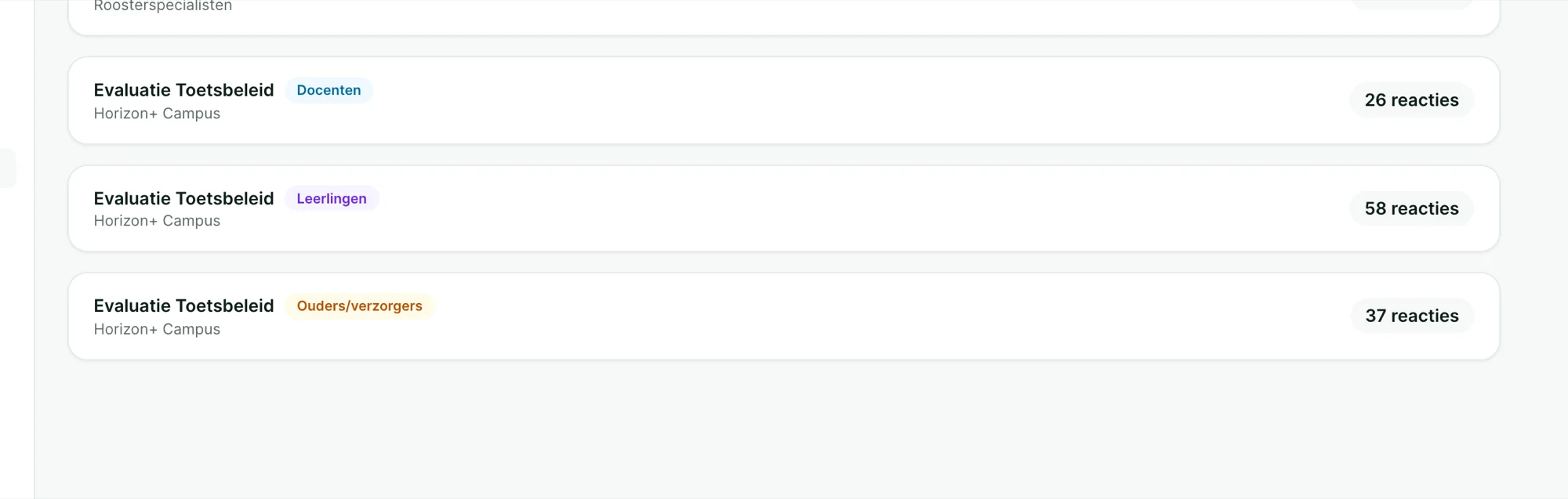 Enquête-resultaten per doelgroep in het dashboard